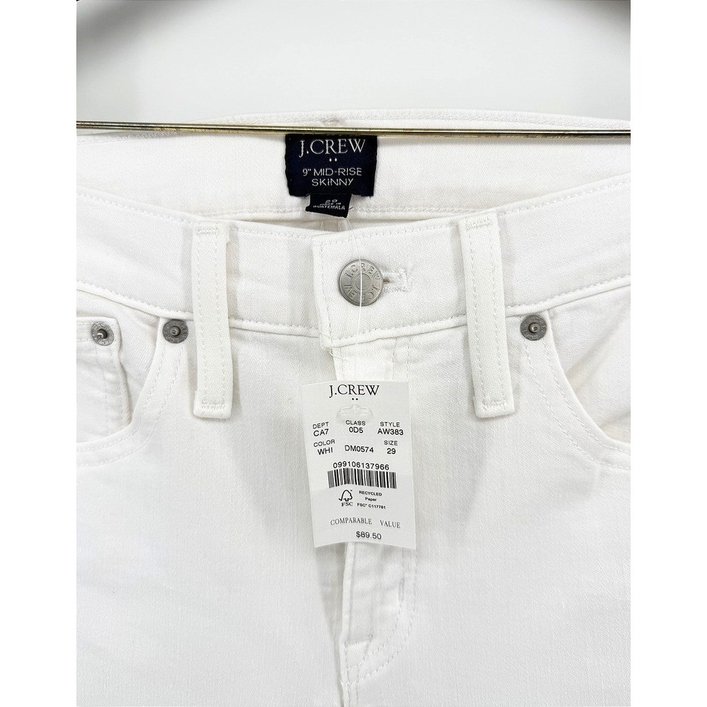 NWT J.Crew 9" Mid-Rise‎ Skinny Jeans White Signature Stretch AW383 Size 29 - Picture 2 of 7